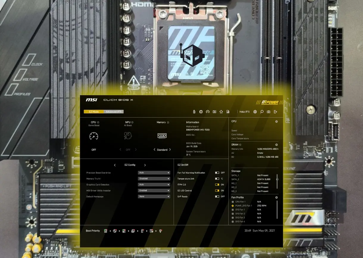 MSI B850MPOWER Anakartta Efsanevi Sarı BIOS Geri Dönüyor: Hız Tutkunları Hazır Mı?