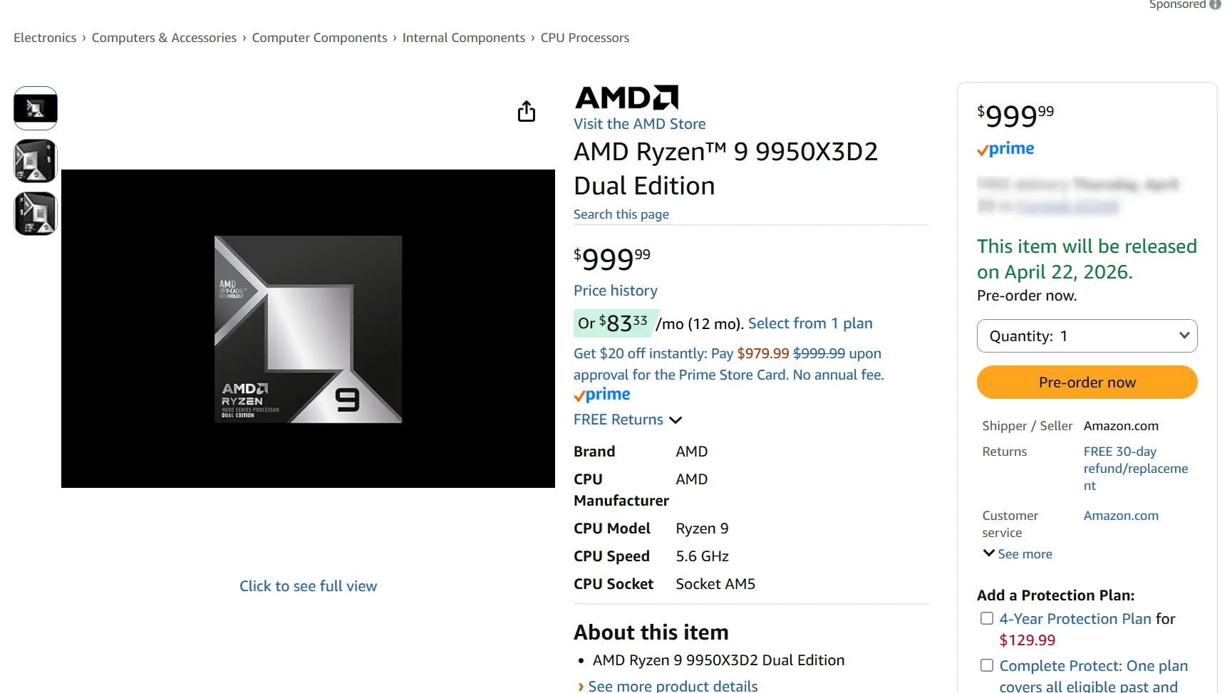 AMD Ryzen 9 9950X3D2 Fiyatı Şaşırttı: Amazon'da 1.000 Dolar, AMD'nin Önerdiği Fiyat 899 Dolar